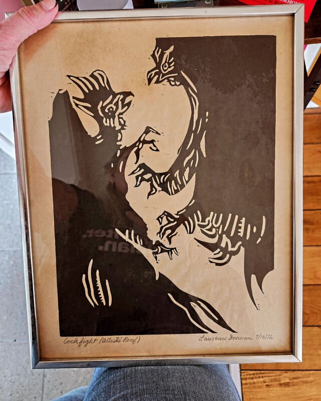 Utterly speechless at this gift from Betsy Willeford, the original Laurence Donovan artist proof for what eventually became the cover of COCKFIGHTER JOURNAL, from Charles Willeford's personal collection.