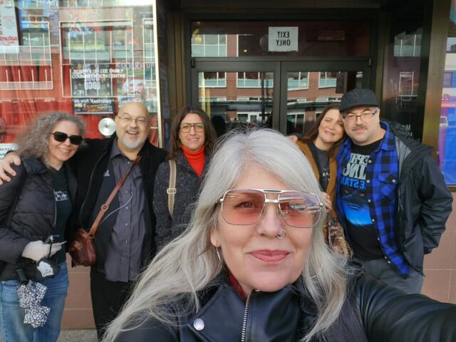 Got some of the old CineMuerte gang together to see  @anttimpson 's BOOKWORM at the @riogrindfilmfest  yesterday. Many of us hadn't seen eachother in years and it was a very special occasion because Anthony (that's what everyone called him back then) was an important presence at the fest because he would always come over on the plane carrying several 35mm prints I would play as part of the repertory lineup and generally help everyone out at the fest doing whatever needed to be done, so he was always a guest but simultaneously put to work as a volunteer! I really miss seeing Ant every year -we were so close that he even pressed 'play' on the music as I walked down the aisle (actually a dirt path in the woods) to get married (to the opening song from THE WICKER MAN - only me and Ant knew it was a song from a horror film lol) and apparently we have such similar taste in music that we BOTH used Andy Bown's "Tarot" in our films! 

We all adored BOOKWORM - what a great and funny (and appropriately stressful) adventure movie - GO SEE IT in theatres if you have a chance! And thanks to @photonfilmscan for getting out on screens in Canada! 🖤🖤🖤🖤